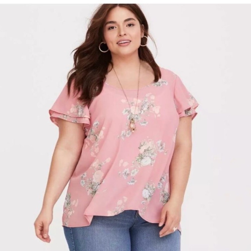 Torrid pink floral georgette top sz Large